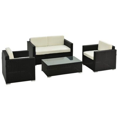 Outsunny 4PC Rattan Sofa Set Outdoor Coffee Table Chair Wicker Garden Furniture Black