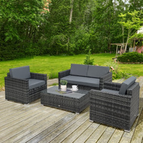 Outsunny 4PC Rattan Sofa Set Outdoor Coffee Table Chair Wicker Garden Furniture Grey