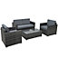 Outsunny 4PC Rattan Sofa Set Outdoor Coffee Table Chair Wicker Garden Furniture Grey