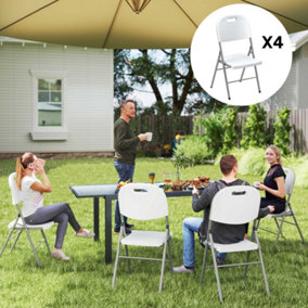 Outsunny 4PCS Folding Chair with Steel Frame, Garden Chair Set, White