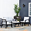 Outsunny 4pcs Garden Sectional Loveseat Chairs Table Furniture with Cushion, Black