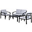 Outsunny 4pcs Garden Sectional Loveseat Chairs Table Furniture with Cushion, Black