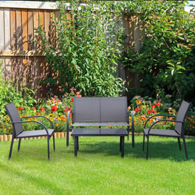 Outdoor Table And Chairs For 4 People, Wooden Patio Table And Dining Bench Set 3 Piece All Weather Furniture Set With Wagon Wheel Design For Backyard Garden Deck Carbonized G 601099576757378