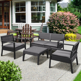 Outsunny  4PCS Patio PP Rattan Style Garden Loveseat, Armchairs and Tea Table Set