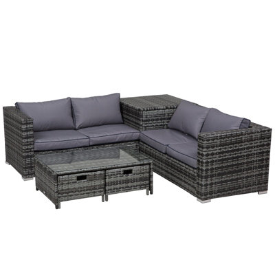 Outsunny 4Pcs Patio Rattan Sofa Garden Furniture Set Table with Cushions Grey