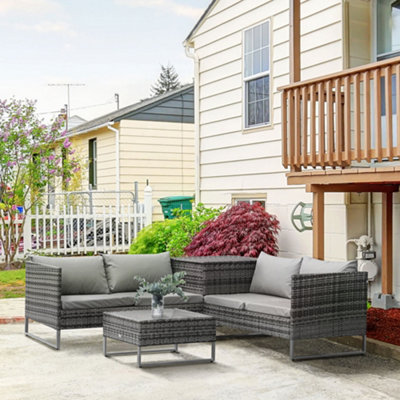 Outsunny 4 piece cushioned outdoor rattan wicker sofa sectional patio furniture set clearance