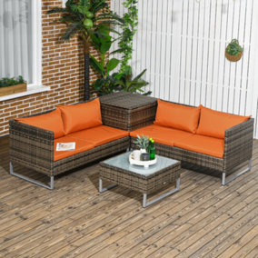 Outsunny 4Pcs Patio Rattan Sofa Garden Furniture Set with Table Cushions Orange