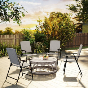 Outsunny 4pcs Rattan Chair Foldable Garden Furniture w/ Armrest Grey