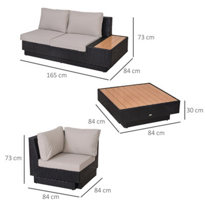 Outsunny 4Pcs Rattan Sofa Set Garden Furniture Set with Armrest Cushions Black