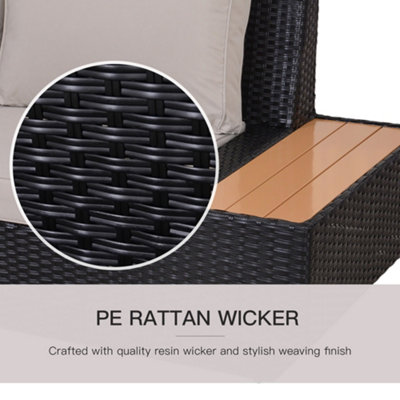 Outsunny 4Pcs Rattan Sofa Set Garden Furniture Set with Armrest Cushions Black