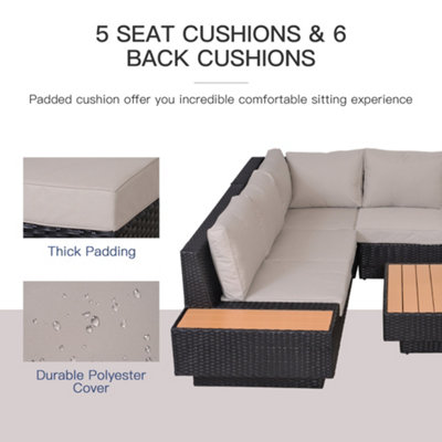 Outsunny 4Pcs Rattan Sofa Set Garden Furniture Set with Armrest Cushions Black