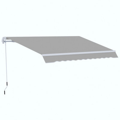 Outsunny 4x2.5m Manual Awning Window Door Sun Weather Shade Handle Light Grey