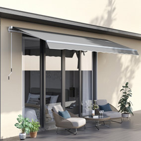 Outsunny 4x2.5m Manual Awning Window Door Sun Weather Shade w/ Handle Light Grey