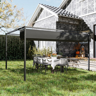 Outsunny 4x3(m) Metal Pergola Gazebo Patio Sunshelter Retractable Canopy Black