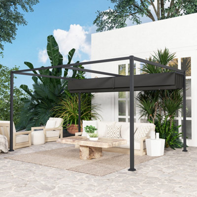 Outsunny 4x3(m) Metal Pergola Gazebo Patio Sunshelter Retractable ...