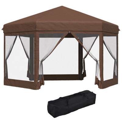 Outsunny 4x4m Garden Gazebo Tent Outdoor Metal Adjustable Sunshade w/ Net