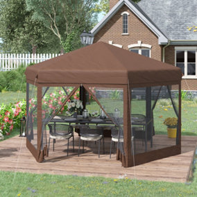 Outsunny 4x4m Garden Gazebo Tent Outdoor Metal Adjustable Sunshade w/ Net
