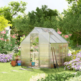 Outsunny 4x6FT Walk-In Greenhouse Polycarb. Panels Aluminium Frame Sliding Door