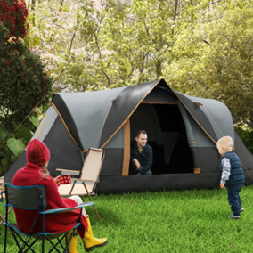 Outsunny 5-6 Man Camping Tent with Bag, Fibreglass and Steel Frame, Grey