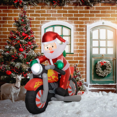 Outsunny 5.6FT Christmas Blow Up Santa Claus Riding Motorcycle w/ LED ...