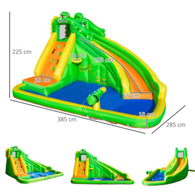 Outsunny 5 in 1 Kids Bouncy Castle Large Crocodile Style Inflatable House Slide Basket Water Pool Gun Climbing Wall