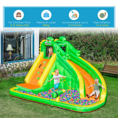 Outsunny 5 in 1 Kids Bouncy Castle Large Crocodile Style Inflatable House Slide Basket Water Pool Gun Climbing Wall