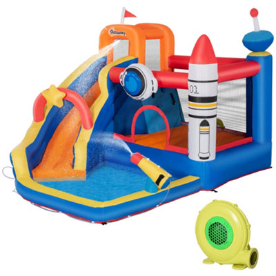 Outsunny 5 in 1 Kids Bouncy Castle Water Slide Large Space Style Inflatable House Trampoline Pool Water Gun Climbing Wall