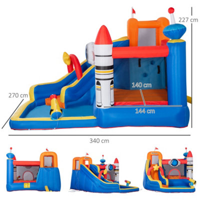 Outsunny 5 in 1 Kids Bouncy Castle Water Slide Large Space Style Inflatable House Trampoline Pool Water Gun Climbing Wall