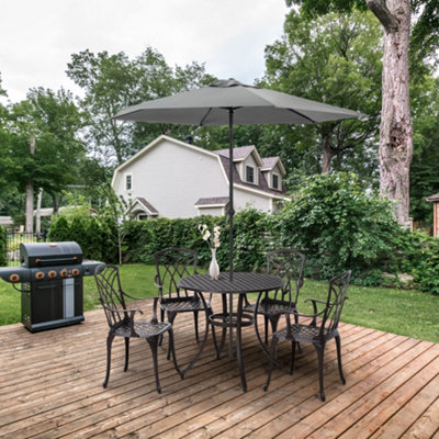 Outdoor table and online chairs with umbrella hole