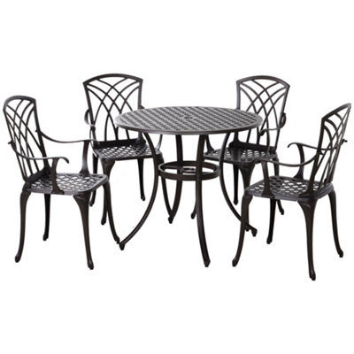 Outsunny 5 PCs Coffee Table Chairs Outdoor Garden Furniture Set with Umbrella Hole