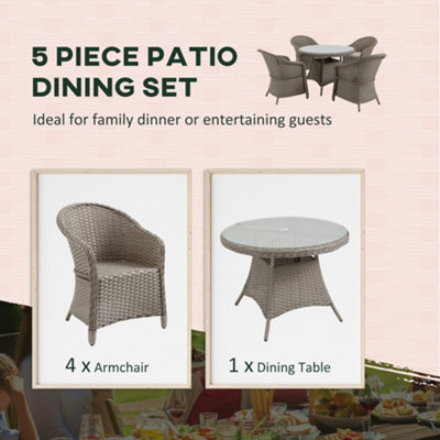 Outsunny 5 PCS Outdoor Patio PE Rattan Dining Set with Umbrella Hole