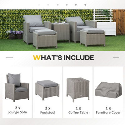 Outsunny 5 PCs Outdoor Rattan Lounge Sofa Footstool Cooler Bar Coffee Table Set