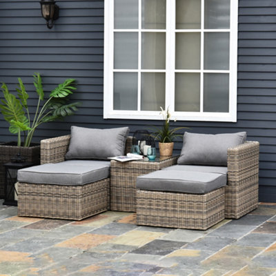 Outsunny 5 Pcs Rattan Garden Furniture Set Single Sofa Stool Coffee Table | DIY At B&Q