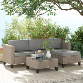 Outsunny 5 PCs Rattan Garden Furniture Set with Glass Coffee Table, Brown