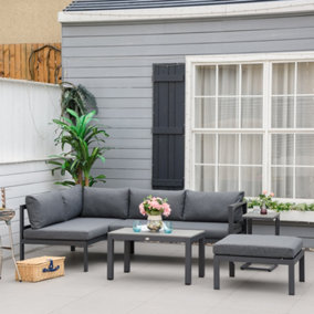 Outsunny 5-Piece Corner Garden Furniture Set with 2 Tables, Grey Aluminium Frame