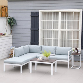 Outsunny 5-Piece Corner Garden Furniture Set with 2 Tables, White Aluminium Frame
