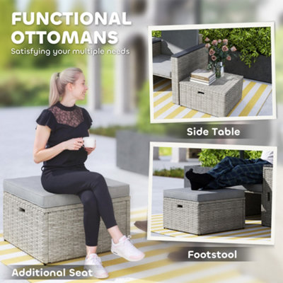 Outsunny 5 Piece Rattan Garden Furniture Set, Garden Reclining Rattan Chairs Set Of 2 With Wood-Plastic Composite Table, Footstools And Thick Cushions For Balcony, Patio, Charcoal Grey - Groceries