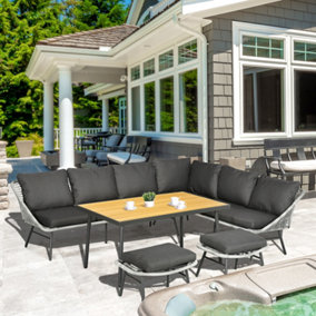 Outsunny 5 Piece Rattan Garden Furniture Set with Sofa, Coffee Table, Grey