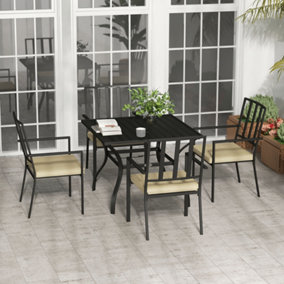 Outsunny 5 Pieces Garden Dining Set with Cushions, Outdoor Table and 4 Stackable Chairs, Black