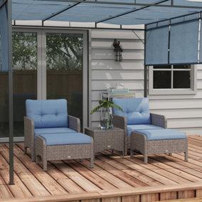 Outsunny 5 Pieces Outdoor Patio Furniture Set Wicker Conversation Set Blue