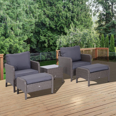 Outsunny 5 Pieces Outdoor Patio Furniture Set Wicker Conversation Set Dark Grey