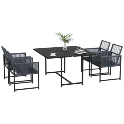 Outsunny 5 Pieces Patio Dining Set with Foldable Back for Poolside, Dark Grey