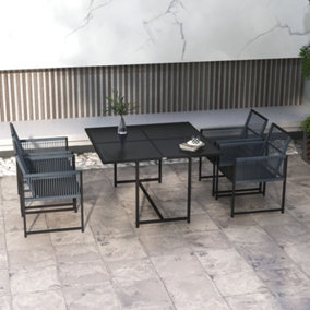 Outsunny 5 Pieces Patio Dining Set with Foldable Back for Poolside, Dark Grey