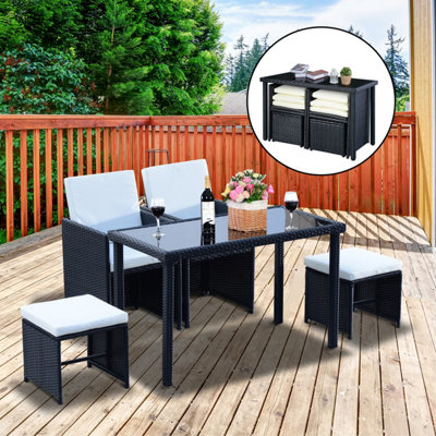 Outsunny 5 Pieces Rattan Garden Furniture Sofa Set w Table Chair Footrest Black DIY at B Q