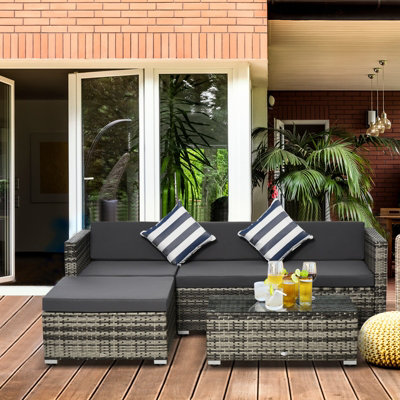 Outsunny 5 Pieces Rattan Sofa Set Wicker Sectional Cushion Patio