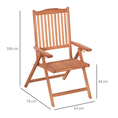 Outsunny 5-Position Acacia Wood Chair Folding Recliner Dining Seat Garden