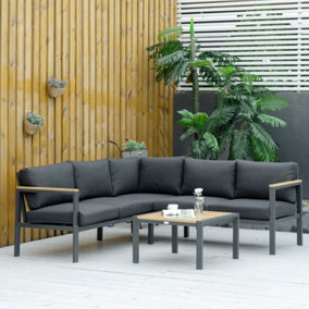 Outsunny 5 Seater Aluminium Garden Furniture with Coffee Table Padded Cushions