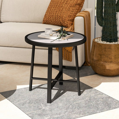 Outsunny 50.5cm Round Garden Table with SPC Tabletop, Grey Wood Effect