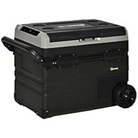 Outsunny 50L Car Refrigerator 12V Portable Freezer w/ Inner LED Light, Wheels