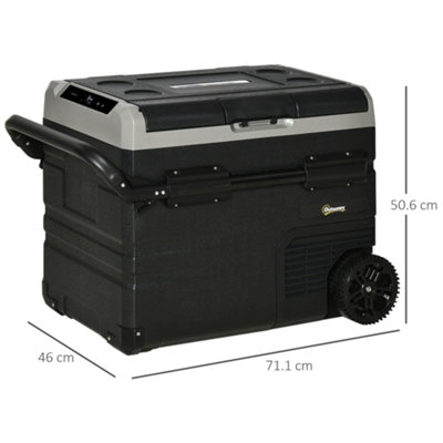 Outsunny 50L Car Refrigerator 12V Portable Freezer w/ Inner LED Light, Wheels